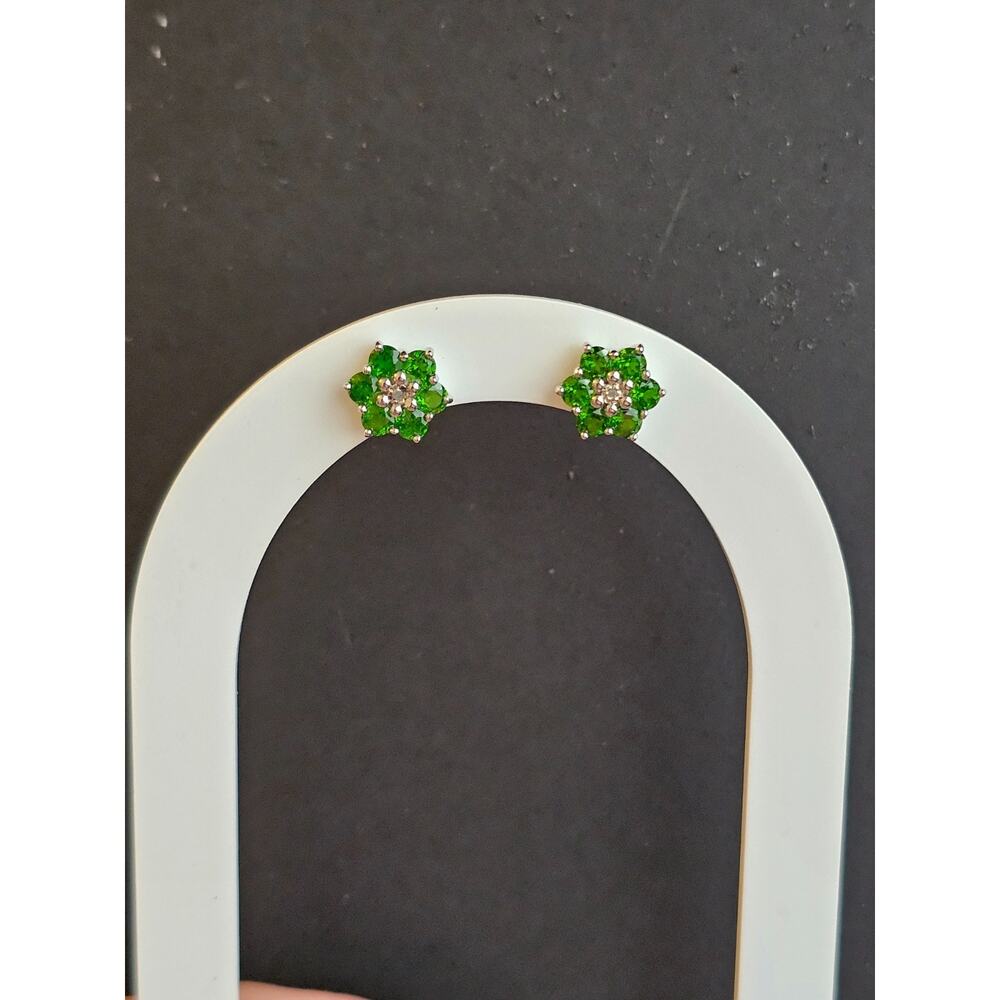 Flower Green Chrome Diopside Rhodium Over Sterling Silver Earrings 1.41ctw